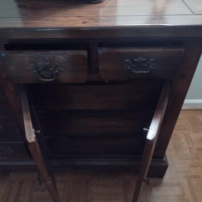 Vintage Sears Open Hearth Wood Stretch Dresser with Sweater Drawers in Walnut Finish (No Contents)