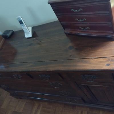 Vintage Sears Open Hearth Wood Stretch Dresser with Sweater Drawers in Walnut Finish (No Contents)