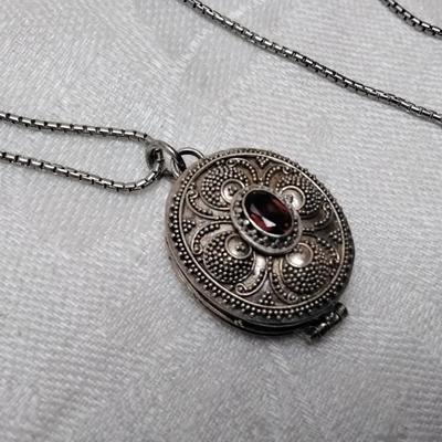 Antique Garnet 925 Pill Box 17" Necklace