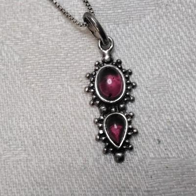 Antique Rhodolite Garnet Italian 925 18" Necklace