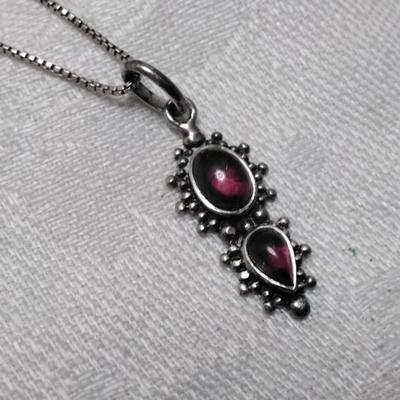 Antique Rhodolite Garnet Italian 925 18" Necklace