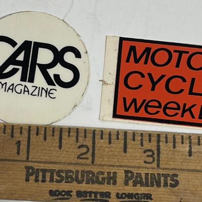 Vintage Automotive Magazine Stickers - Cars Magazine and Motor Cycle Weekly