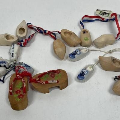 Lot of Wood and Ceramic Miniature Shoe Ornaments