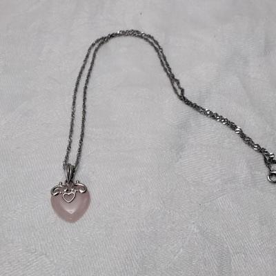 Vintage Rose Quartz Heart 18" 925 Necklace