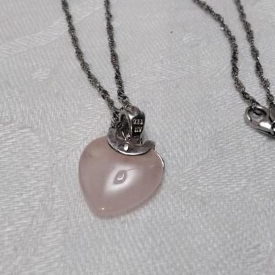 Vintage Rose Quartz Heart 18" 925 Necklace