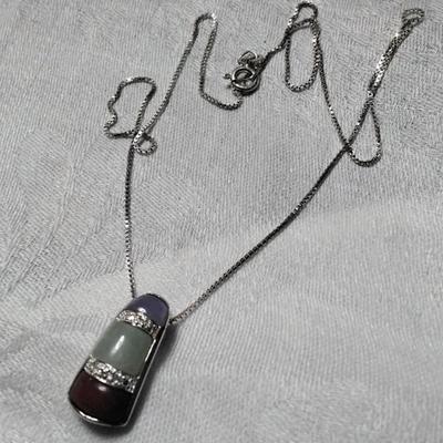 Ross Simons Lavender Jade, Jade and Red Jade With Diamond 18" 925 Necklace
