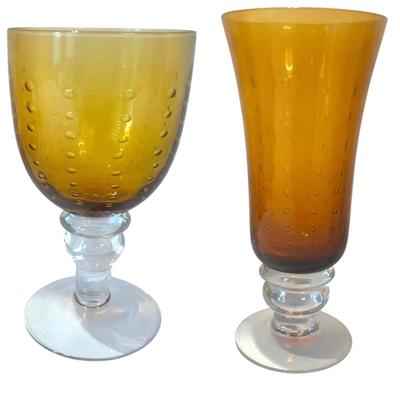 Bubbled Amber & Clear Glass Goblet Sets (LR-MG)