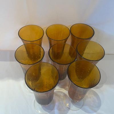 Bubbled Amber & Clear Glass Goblet Sets (LR-MG)