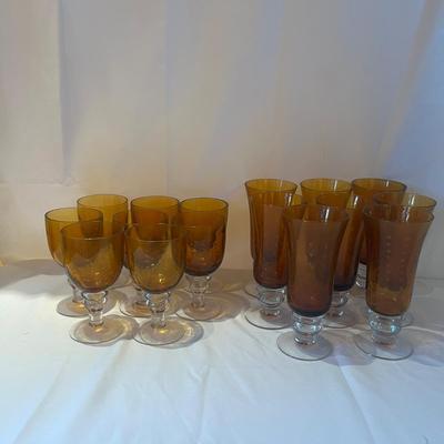 Bubbled Amber & Clear Glass Goblet Sets (LR-MG)