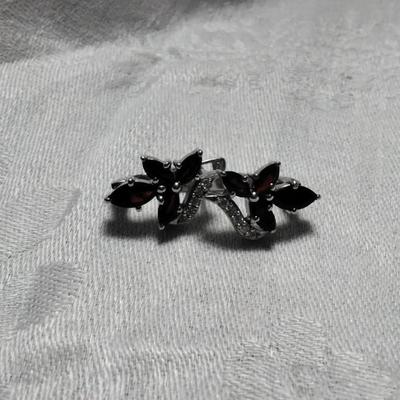 Gorgeous Garnet and White Sapphire Sterling Silver Earrings