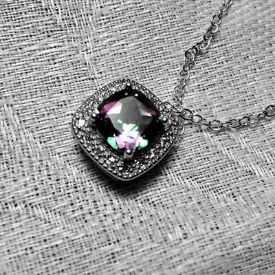 Gorgeous Mystic Topaz With White Sapphire Accents 925 16" Necklace