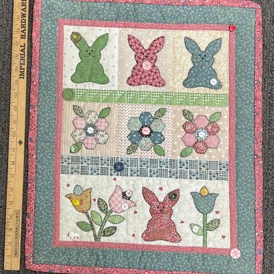 Handmade Quilted Wall Hanging Bunny Rabbits pinks blues
