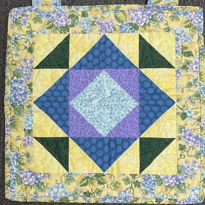Handmade Patchwork Quilted Wall Hanging Square yellow blue purple