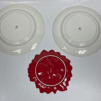 2 Spode Christmas Tree Plates and Ceramic poinsettia display plate