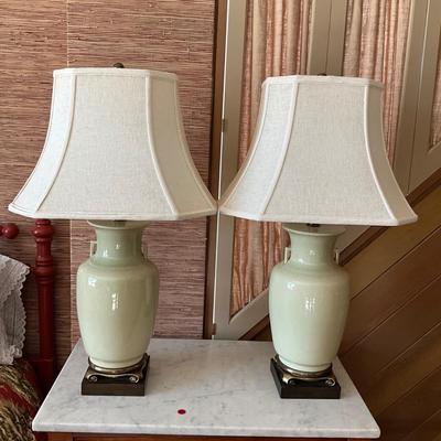 UC797 Pair of Fredrick Cooper Celadon Lamps