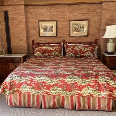 UC798 Custom KING Bed Linens in Pointer Woodrose Wilderness Toile by P. Kaufman