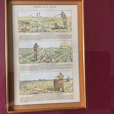 UC807 Pair of Antique French Hunting Illustrations "Hunting Theory", Field Trial Test