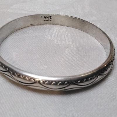 Vintage Tahe Signed Navajo Hand Stamped Handmade 925 Bracelet
