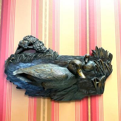 UC814 Signed Waterfowl Wood Carving Wall Hanging