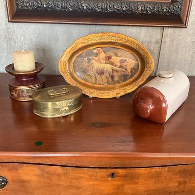UB817 Reverse Painting on Glass Tray, Brass Box, Bedwarmer, Candlestick