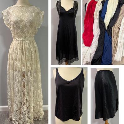 30 Piece Lot Vintage & Contemp. Slips, Nightgown, Pettipants