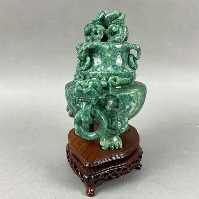 D820 Vintage Jade Incense Burner on Stand