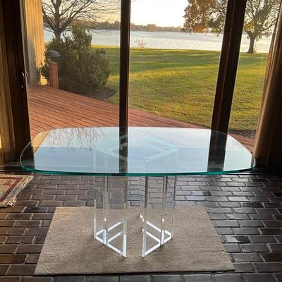 K825 Vintage Signed Jeffery Bigelow Abstract Lucite and Glasstop Table