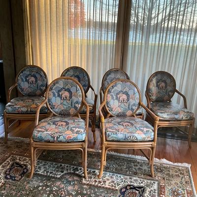 K826 Set of 6 Rattan Upholstered Covered Dining Chairs