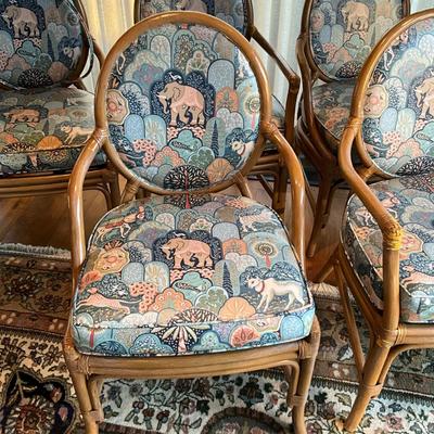 K826 Set of 6 Rattan Upholstered Covered Dining Chairs