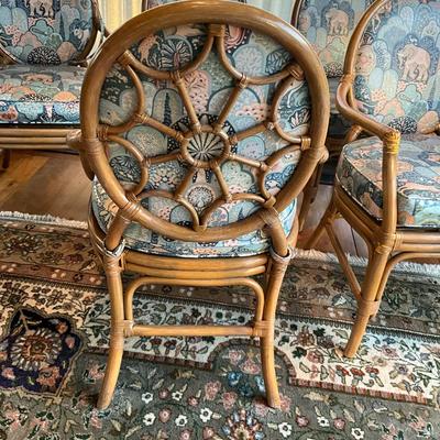 K826 Set of 6 Rattan Upholstered Covered Dining Chairs
