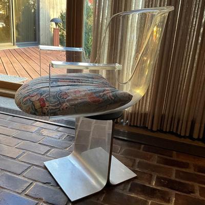 K828 1970 Charles Hollis Jones for Pace Collection Lucite Chrome Swivel Desk Chair