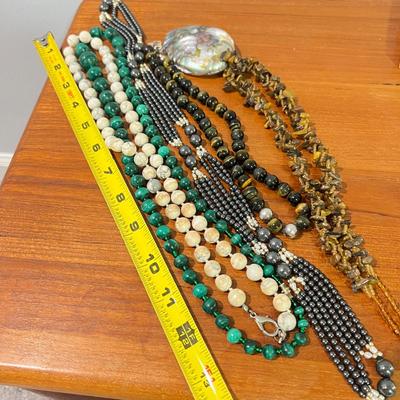 Gemstone Jewelry Lot - Tigers Eye, Amber, Hematite, Malechite