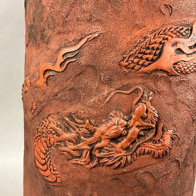 FB832 Redware Dragon Chinese Umbrella Stand