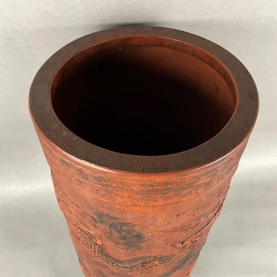 FB832 Redware Dragon Chinese Umbrella Stand
