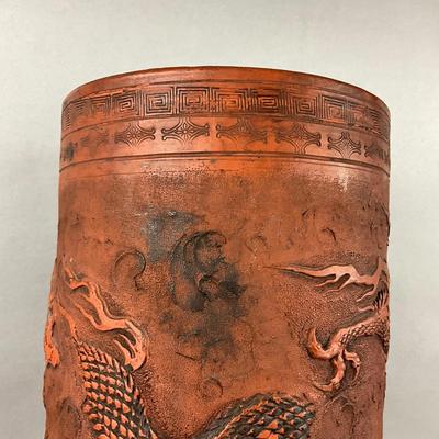 FB832 Redware Dragon Chinese Umbrella Stand