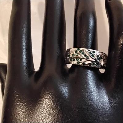 Emerald Tree of Life 925 Ring Size 8