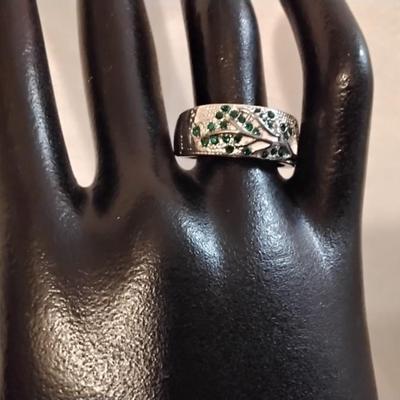Emerald Tree of Life 925 Ring Size 8