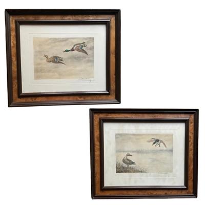 FB841 Pair of Léon Danchin French (1887-1939) Hand Colored Duck Etchings