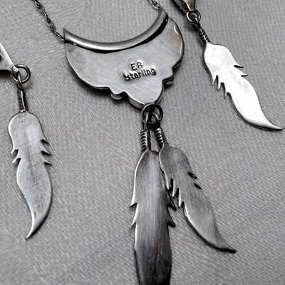 Navajo Pink Mother of Pearl 17" Necklace And Earrings Signed 925 Set