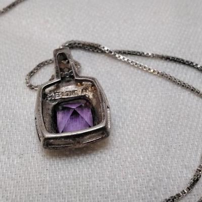Amethyst Surrounded By Blue Fire Opal 925 18" Necklace