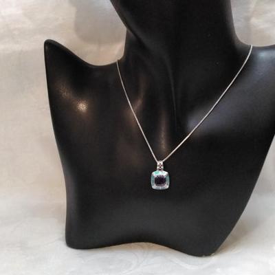 Amethyst Surrounded By Blue Fire Opal 925 18" Necklace