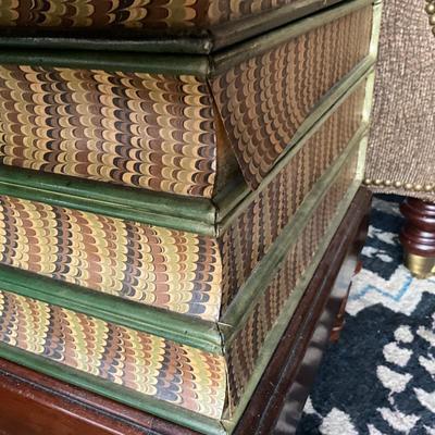 FR855 Vintage Leather Top Stacked Book Library End Table /Chest