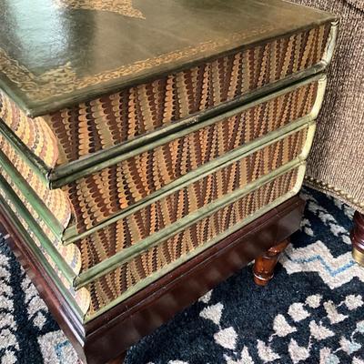 FR855 Vintage Leather Top Stacked Book Library End Table /Chest