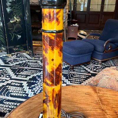 FR856 Pair of Vintage Tortoise Painted Design Candlestick Lamps
