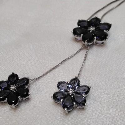 Special Made Vintage Amethyst and Tanzanite 925 18" Necklace