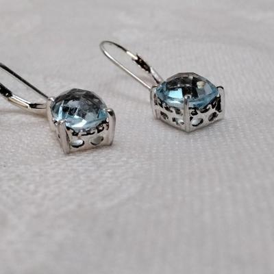 Vintage Solitaire Aquamarine 925 Earrings
