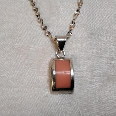 Pink Coral in Mexico 925 Setting on 18" Mexico 925 Necklace