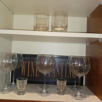 WINE TASTING SIGN, CRYSTAL STEMMED GLASSES AND MORE
