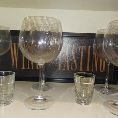 WINE TASTING SIGN, CRYSTAL STEMMED GLASSES AND MORE