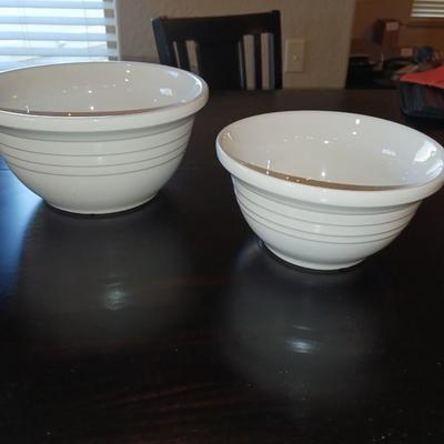 2 ROSEVILLE CLAY SERVING/MIXING BOWLS